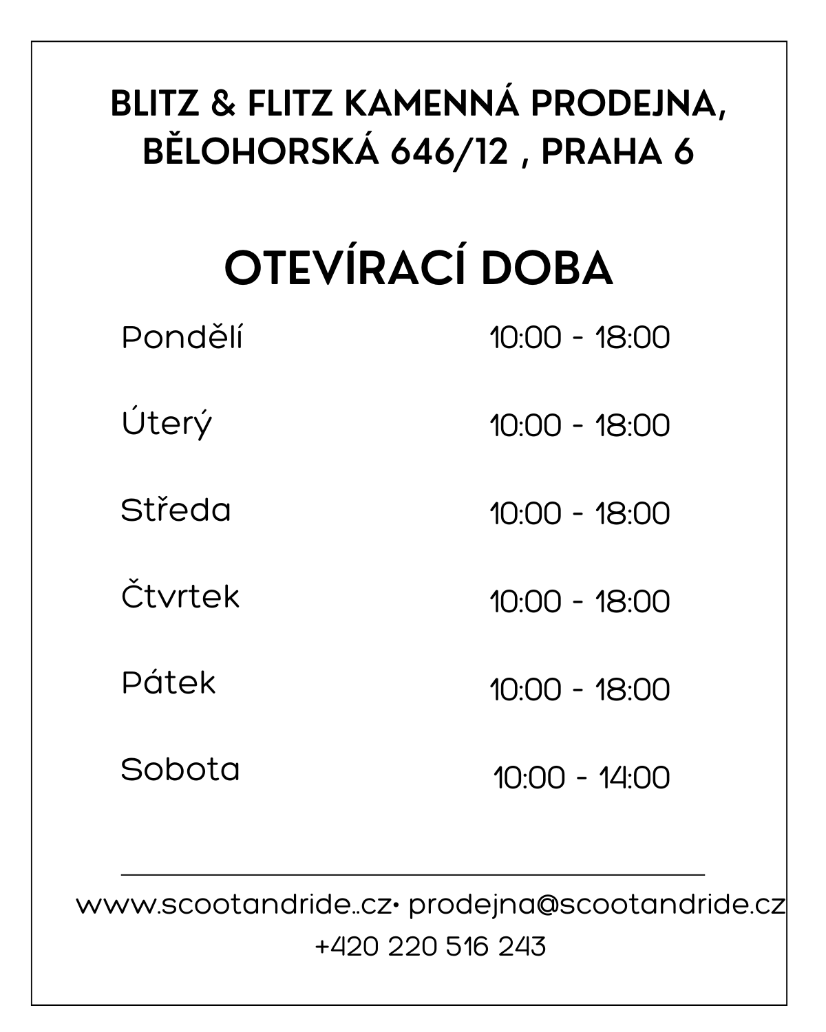bLITZ & FLITZ kamenná prodejna,64612 , praha 6 otevírací doba (1)